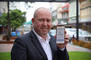 Deputy Mayor Darren Ludlow logging into the new Council Wi-Fi in the city centre.