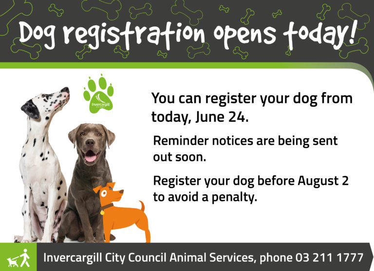 Dog registration open June 2019 | Invercargill City Council