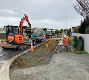 Contractors work on footpath upgrades